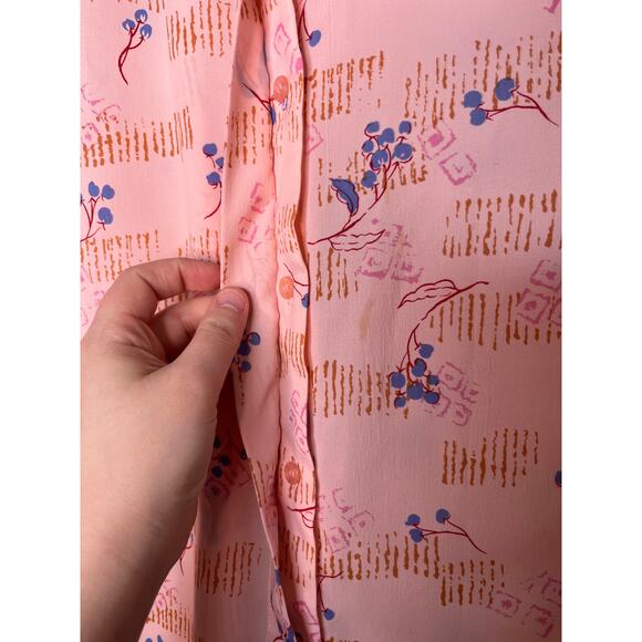 1960s Ruggeri Petal Pink Blue Floral Oriental Feminine Coquette Ruffle Shirt XL - Picture 3 of 6